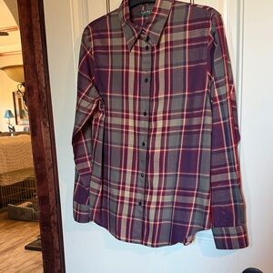 Ralph Lauren Burgundy, Green and Tan Plaid Button Down, Excellent Condition